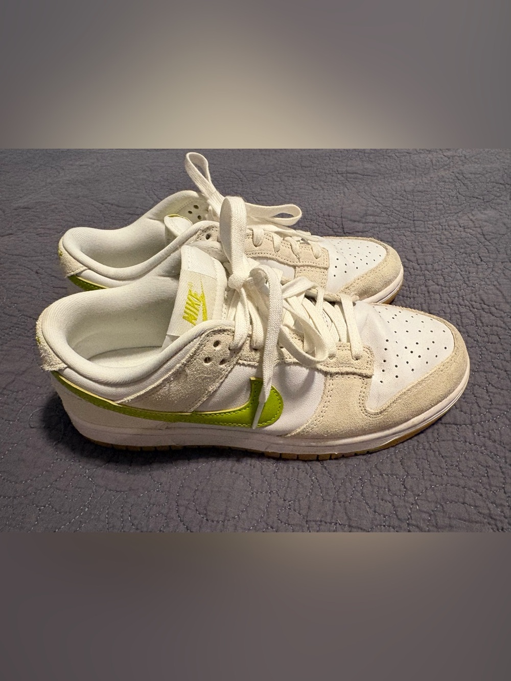Nike Dunks Low-Top Sneakers in White and Lime Green